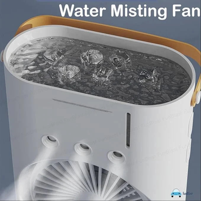 Rechargeable Automatic Rotating Dual Double Spray Mist Fan with Lightening Effects.